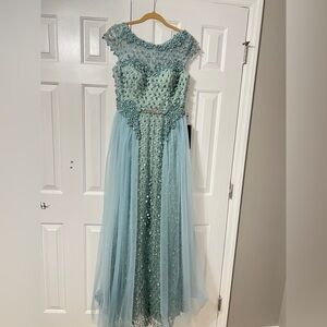 Elegant Beaded Gown in Light Blue